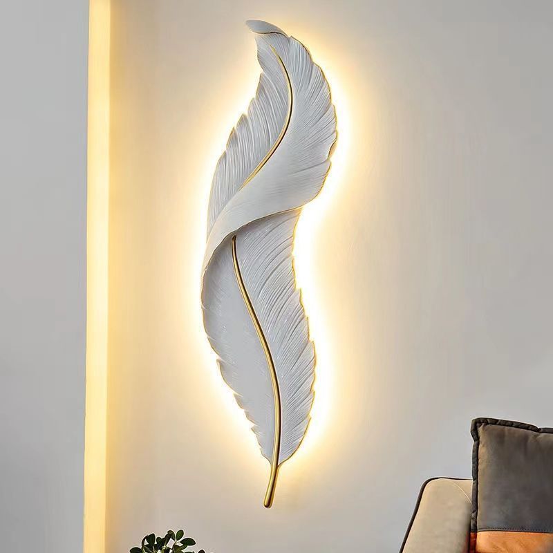 White Feather Wall Light with Gold Vein - Image 1