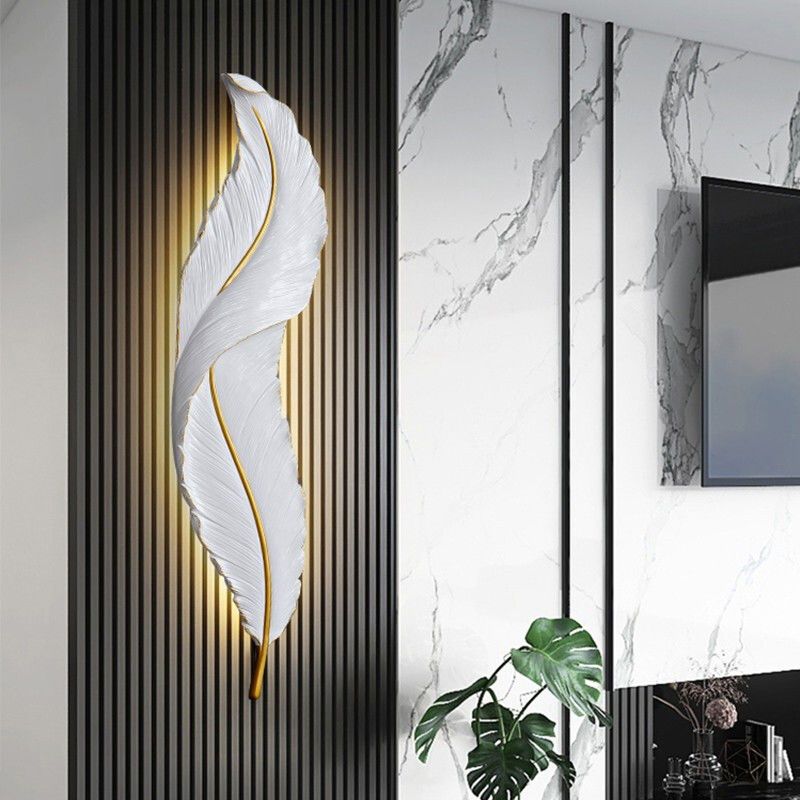 White Feather Wall Light with Gold Vein - Image 2