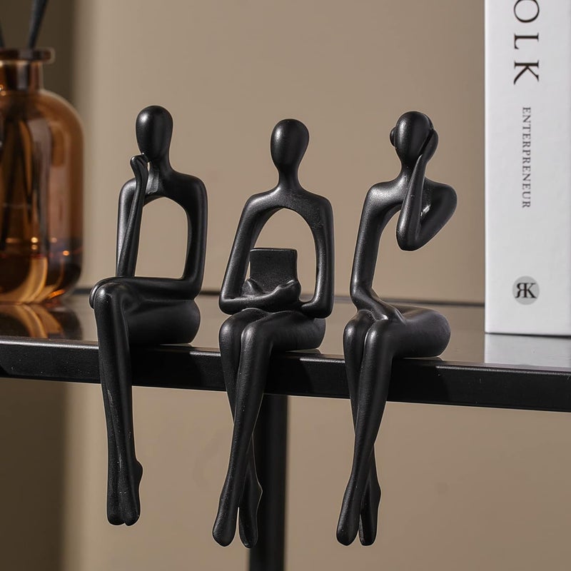 XINXUAN Black Abstract Resin Sculpture Ornament Art Figurine Modern Home Decor Accents for Office, Bookshelf, TV Stand, Table, Living Room (SHBA3127005) - Image 2