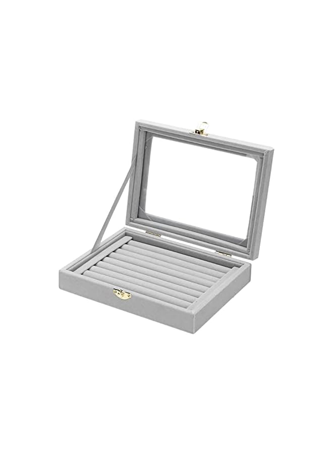 The Bros Velvet Glass Jewelry Display Storage Box Ring Earrings Tray Organizer Ring Holder Necklace Jewelry Box (Ring Box Tray)  - Image 1