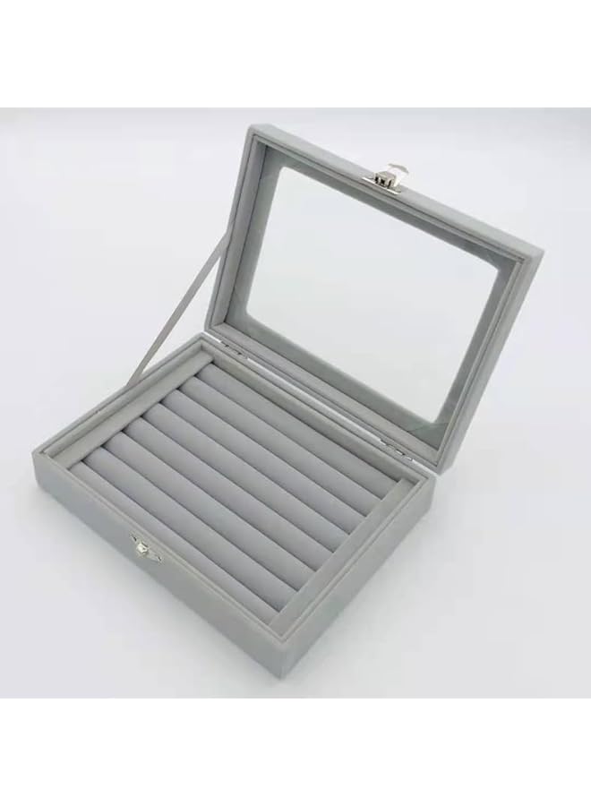The Bros Velvet Glass Jewelry Display Storage Box Ring Earrings Tray Organizer Ring Holder Necklace Jewelry Box (Ring Box Tray)  - Image 5