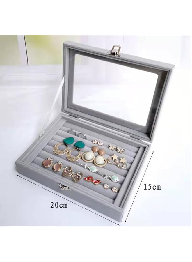 The Bros Velvet Glass Jewelry Display Storage Box Ring Earrings Tray Organizer Ring Holder Necklace Jewelry Box (Ring Box Tray)  - Image 4