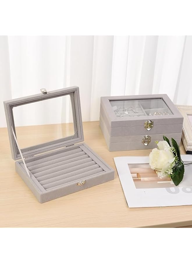 The Bros Velvet Glass Jewelry Display Storage Box Ring Earrings Tray Organizer Ring Holder Necklace Jewelry Box (Ring Box Tray)  - Image 3