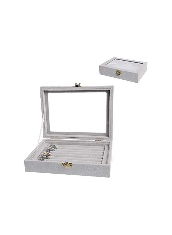 The Bros Velvet Glass Jewelry Display Storage Box Ring Earrings Tray Organizer Ring Holder Necklace Jewelry Box (Ring Box Tray)  - Image 2