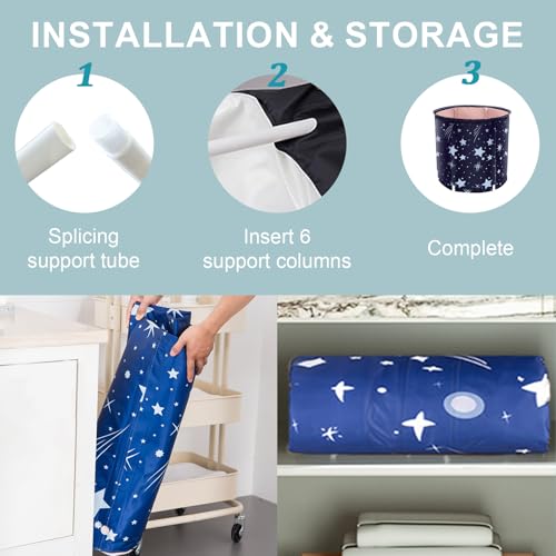 STARBRILLIANT Portable Foldable Bathtub, Collapsible Adult Travel Bath Tub for Camping, Home & Spa, Space-Saving Storage, Durable PVC Material (Starry Sky B, 27inch) - Image 3