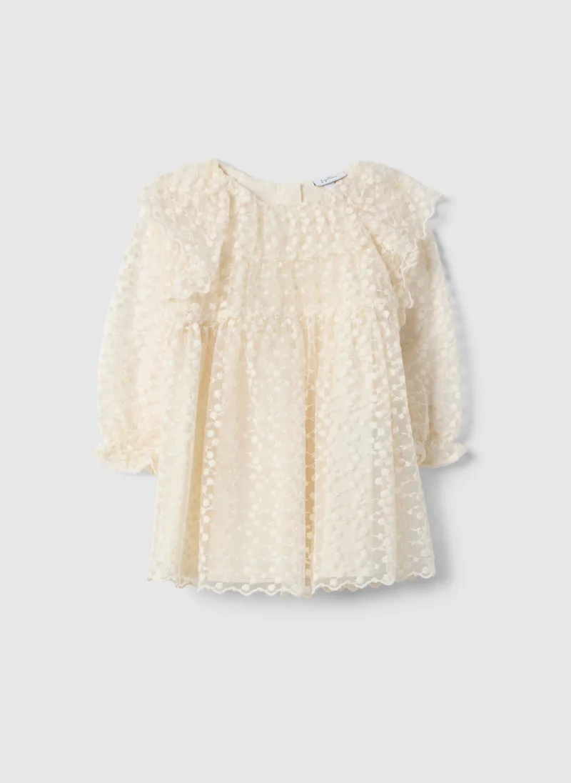 او في اس OVS Girl'S Regular Fit Long Beige Cotton-Blend Dress