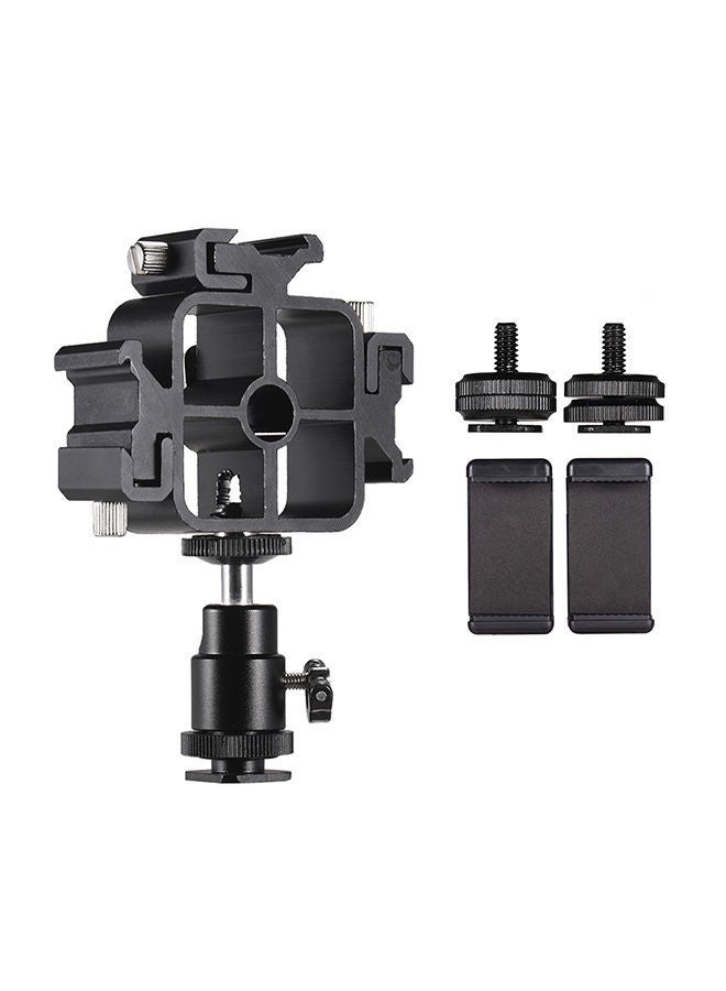 NIBEMINENT Triple Cold Shoe Mount Flash Speedlite Bracket With Ballhead Adapter Phone Holders Black  - Image 1