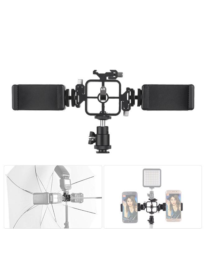 NIBEMINENT Triple Cold Shoe Mount Flash Speedlite Bracket With Ballhead Adapter Phone Holders Black  - Image 2
