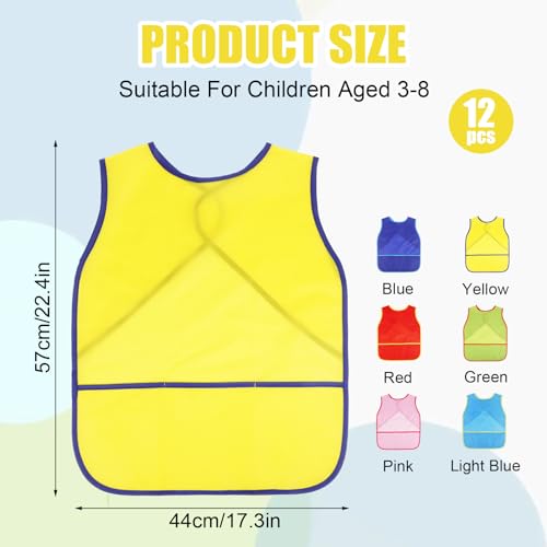 Guiqulai 12 Pcs Art Smocks for Kids Waterproof Artist Painting Aprons Toddler Sleeveless Children Painting Smock Kids Apron with 3 Pockets for Age 38 Years6 Colors - Image 3