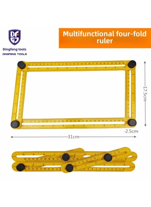 ABS Four-fold Rule Multifunctional Plastic Movable Fold Rule Four-sided Rule Four-angle Rule Folding Rule Multi-angle Folding Rule Measuring Tool-Model:Four-fold Ruler