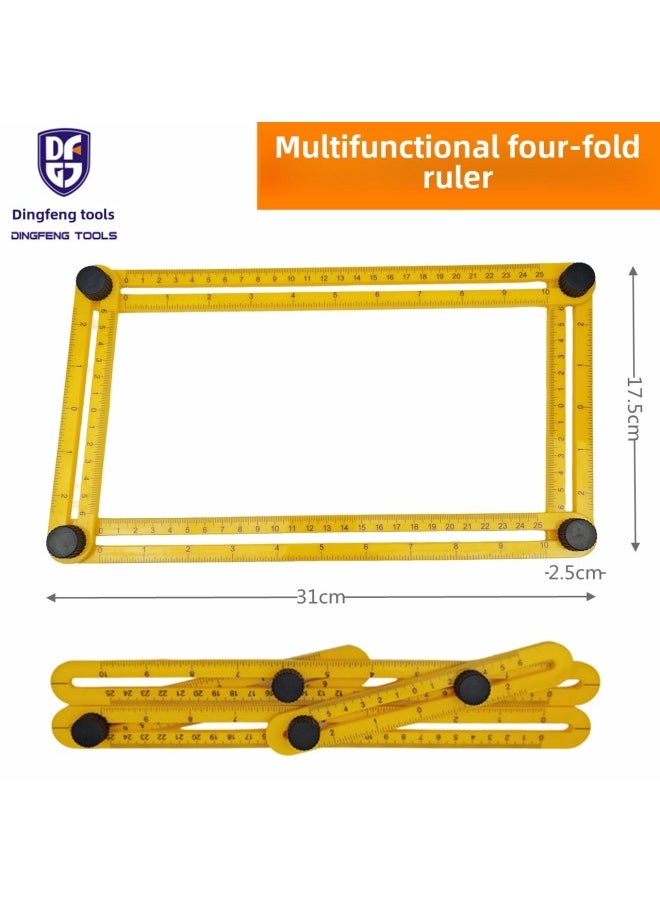 ABS Four-fold Rule Multifunctional Plastic Movable Fold Rule Four-sided Rule Four-angle Rule Folding Rule Multi-angle Folding Rule Measuring Tool-Model:Four-fold Ruler