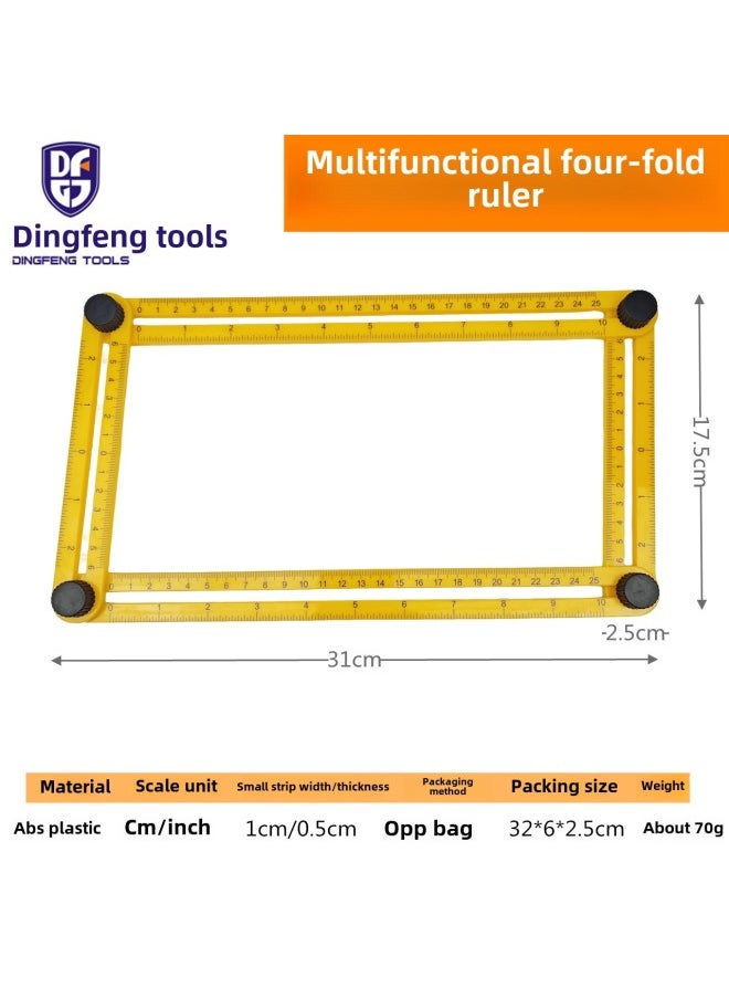 ABS Four-fold Rule Multifunctional Plastic Movable Fold Rule Four-sided Rule Four-angle Rule Folding Rule Multi-angle Folding Rule Measuring Tool-Model:Four-fold Ruler