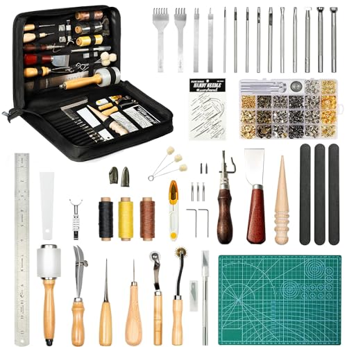 FifthQuarter Leather Tooling Kit: 458 Pcs Essential Leather Working Tools and Supplies for Starter with Guide Craft Tool Kits with Organizer for Stamping | Cutting | Stitching | Carving - Image 1