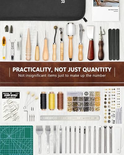 FifthQuarter Leather Tooling Kit: 458 Pcs Essential Leather Working Tools and Supplies for Starter with Guide Craft Tool Kits with Organizer for Stamping | Cutting | Stitching | Carving - Image 3