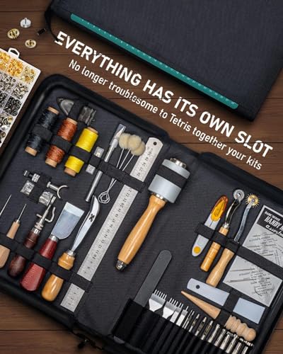 FifthQuarter Leather Tooling Kit: 458 Pcs Essential Leather Working Tools and Supplies for Starter with Guide Craft Tool Kits with Organizer for Stamping | Cutting | Stitching | Carving - Image 2