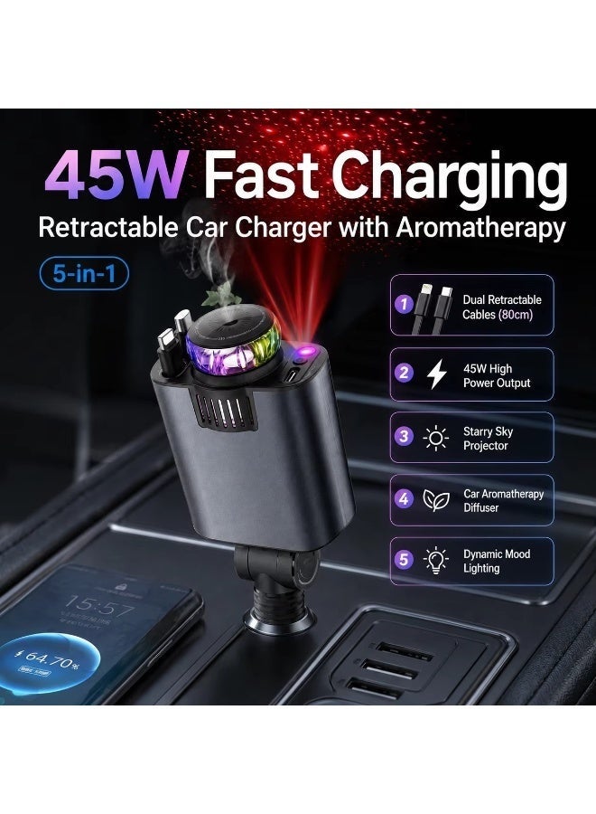 ELTRAZONE 5-in-1 Retractable Car Charger & Aroma Diffuser with 45W Fast Charging and USB-C PD 30W - Image 1