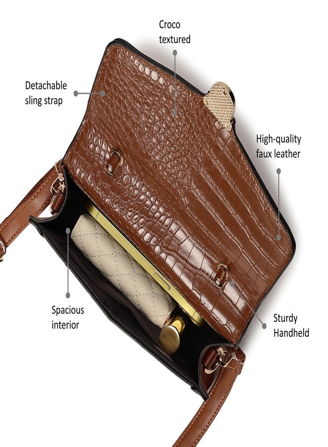 Fastrack PU Structured Sling Bag For Women, Girls and Ladies | with Croc Textured Faux Leather Construct | Ladies Purse Handbag | Slings for Casual Carry - Image 3