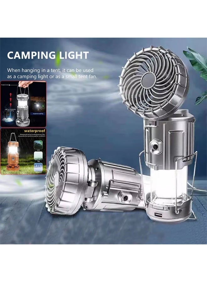 Multifunctional Outdoor Electric Fan Light, LED Solar Camping Light, Portable Hanging Tent Lanterns, Outdoor Tools - Image 1