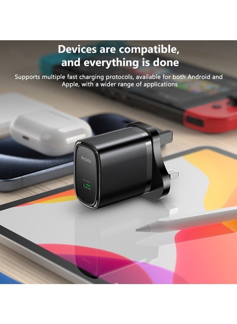 Yesido YC76 PD 20W USB Type-C Single Port Quick Charger – Fast Charging Adapter for iPhone, Samsung, Android Devices, Tablets, and More – Black - Image 4