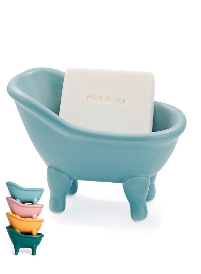 dodococa 1 Piece 5.6" Colorful Ceramic Mini Clawfoot Bathtub Soap Dish Decortative Soap Dish Small Planter Makeup Organizer Container Hamster Bathtub(Blue) - Image 1