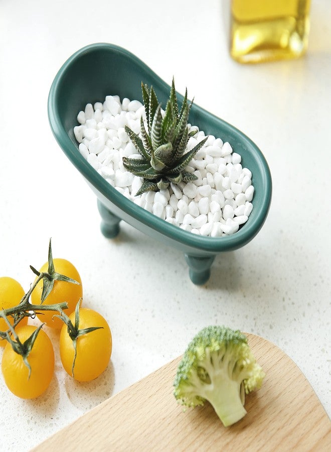 dodococa 1 Piece 5.6" Colorful Ceramic Mini Clawfoot Bathtub Soap Dish Decortative Soap Dish Small Planter Makeup Organizer Container Hamster Bathtub(Blue) - Image 3
