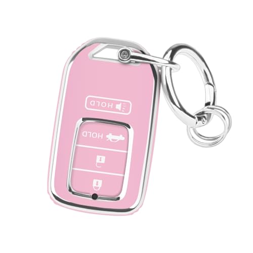 FT FUNTOR Key Fob Cover for Honda Accord Civic CRV Pilot Ridgeline 2015-2022, Premium TPU Key Fob Protector with Metal Keychain & Screwdriver, Slim Fit 4-Button Remote Case (Pink) - Image 1