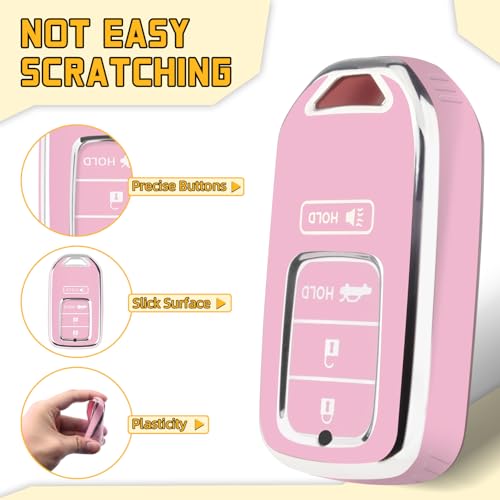 FT FUNTOR Key Fob Cover for Honda Accord Civic CRV Pilot Ridgeline 2015-2022, Premium TPU Key Fob Protector with Metal Keychain & Screwdriver, Slim Fit 4-Button Remote Case (Pink) - Image 3
