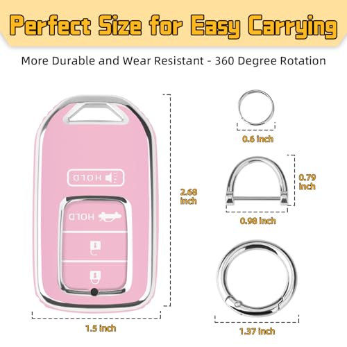 FT FUNTOR Key Fob Cover for Honda Accord Civic CRV Pilot Ridgeline 2015-2022, Premium TPU Key Fob Protector with Metal Keychain & Screwdriver, Slim Fit 4-Button Remote Case (Pink) - Image 5