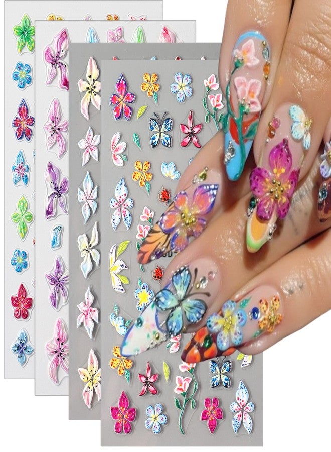 TailaiMei Star Nail Stickers, 4 Sheets Embossed Gold Sliver Star Self-Adhesive Nail Art Decals for DIY Nail Decorations (515) - Image 1