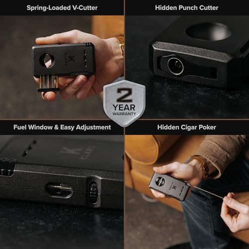 CASE ELEGANCE KLARO Double Torch Lighter and VCut Cutter SpringLoaded VCut Swivel Protective Flame Cover Hidden Poker GiftReady with Silicone Sleeve Black Finish Lighter for Men - Image 5