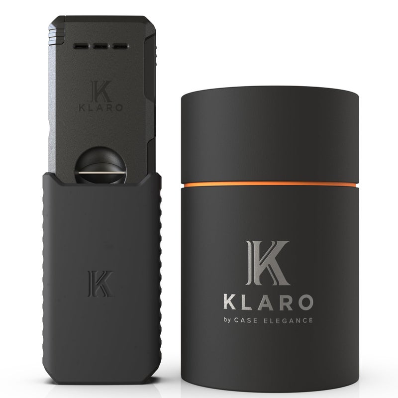 CASE ELEGANCE KLARO Double Torch Lighter and VCut Cutter SpringLoaded VCut Swivel Protective Flame Cover Hidden Poker GiftReady with Silicone Sleeve Black Finish Lighter for Men - Image 2