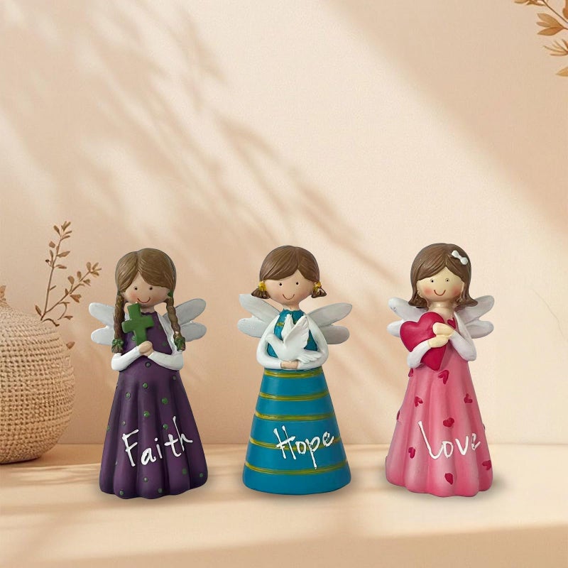 LEOKED Angel Figurines Set of 3, Hope Faith Love Collection Gifts for Women, 4.7" Resin Hand-Painted Decorative Angels with Wings Suitable for Indoor and Outdoor Decor - Image 1