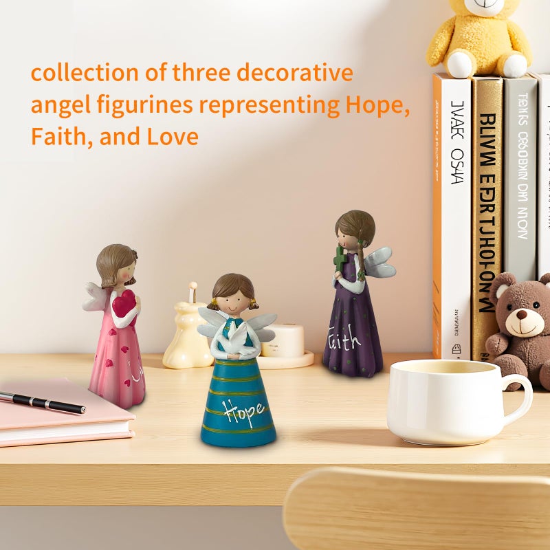 LEOKED Angel Figurines Set of 3, Hope Faith Love Collection Gifts for Women, 4.7" Resin Hand-Painted Decorative Angels with Wings Suitable for Indoor and Outdoor Decor - Image 3