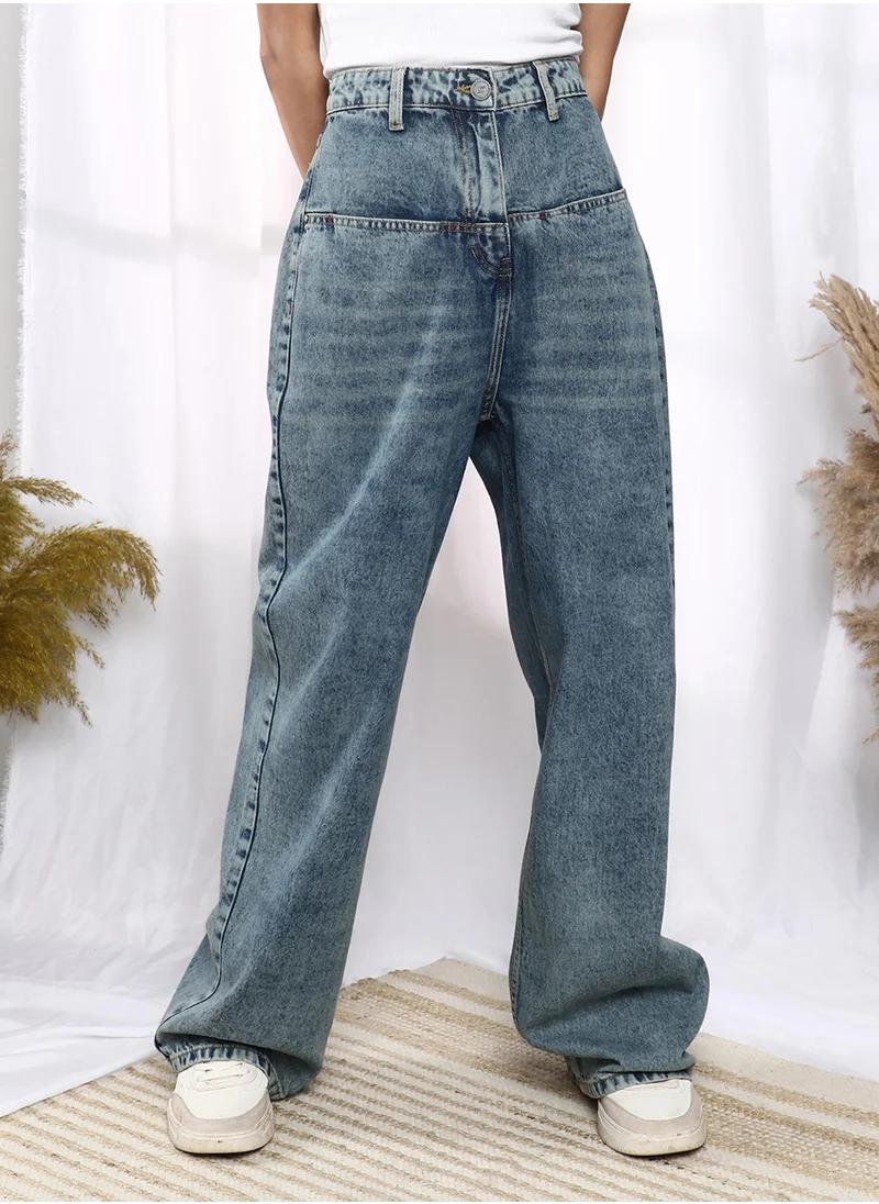 Campus Sutra Acid-Wash Straight Denim Jeans