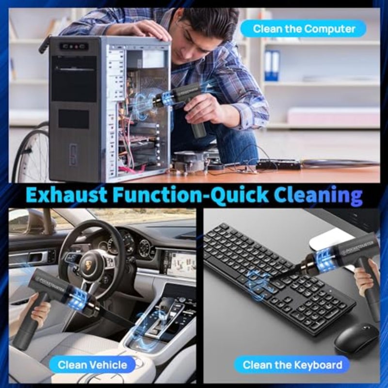 2-in-1 Compressed Air Duster and Mini Vacuum Cleaner with 150000 High RPM - Powerful Brushless Motor for Desktop, Keyboards, Laptop, Dryer and Electronics - Image 5