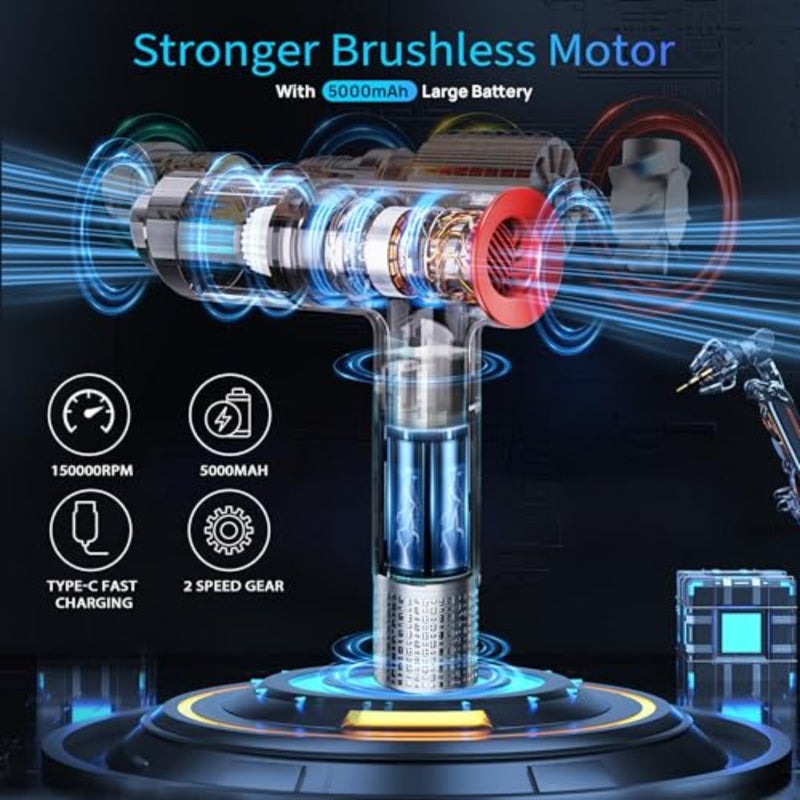 2-in-1 Compressed Air Duster and Mini Vacuum Cleaner with 150000 High RPM - Powerful Brushless Motor for Desktop, Keyboards, Laptop, Dryer and Electronics - Image 2