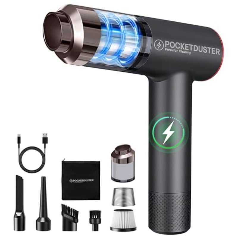 2-in-1 Compressed Air Duster and Mini Vacuum Cleaner with 150000 High RPM - Powerful Brushless Motor for Desktop, Keyboards, Laptop, Dryer and Electronics - Image 1