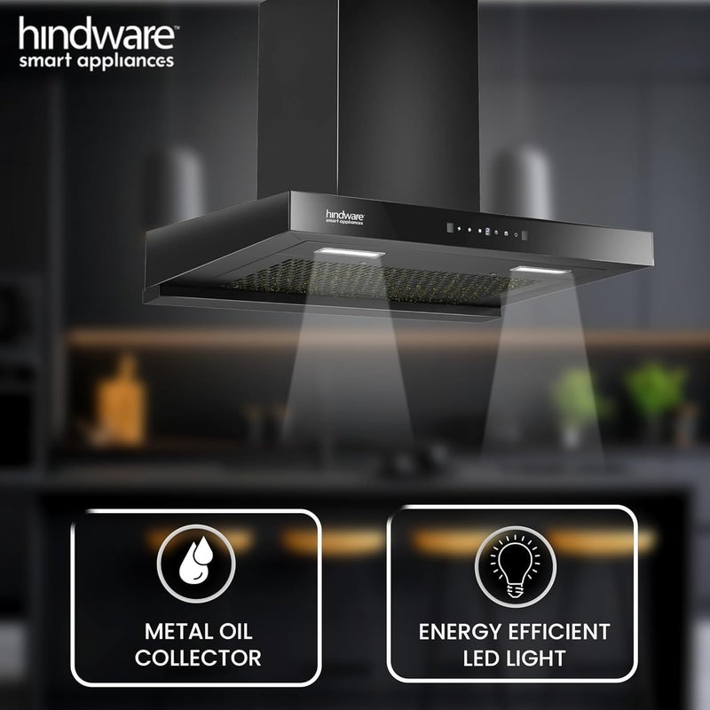 hindware Hindware Smart Appliances DARCIA 90 CM 2024 Model 1300 mhr Stylish Filterless AutoClean Wall Mounted Chimney for Kitchen with Motion Sensors Metallic Blower and LED Lamps Black  - Image 2
