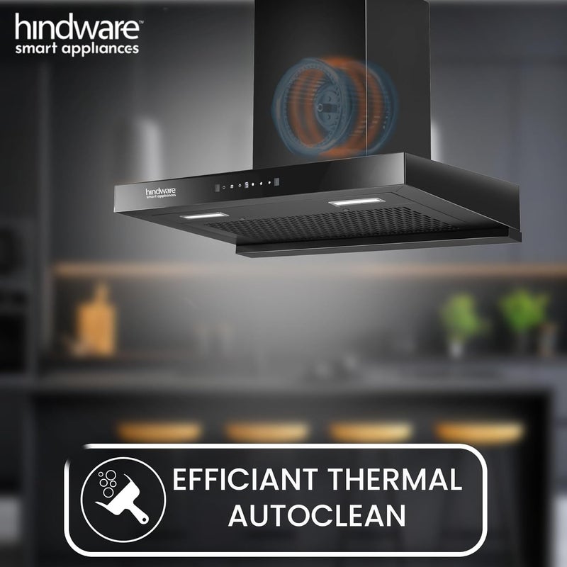 hindware Hindware Smart Appliances DARCIA 90 CM 2024 Model 1300 mhr Stylish Filterless AutoClean Wall Mounted Chimney for Kitchen with Motion Sensors Metallic Blower and LED Lamps Black  - Image 3