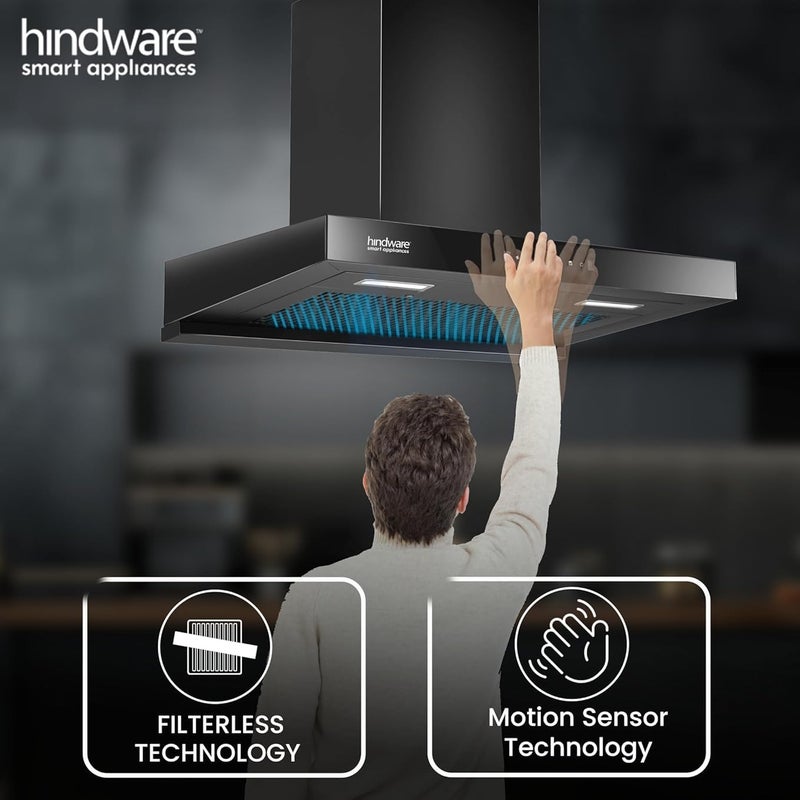 hindware Hindware Smart Appliances DARCIA 90 CM 2024 Model 1300 mhr Stylish Filterless AutoClean Wall Mounted Chimney for Kitchen with Motion Sensors Metallic Blower and LED Lamps Black  - Image 5