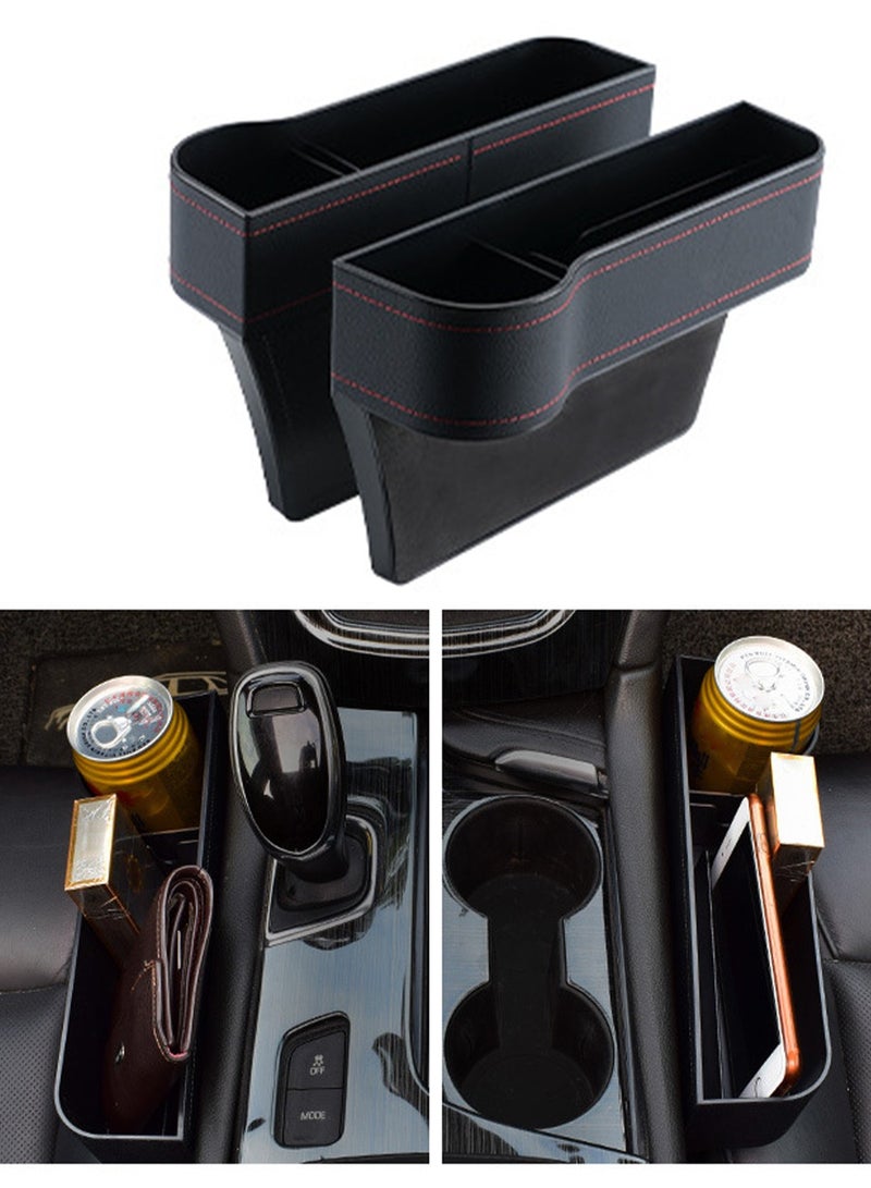 Car Seat Gap Filler, 2 Pack Leather Car Storage Box With Cup Holder, Automotive Seat Organizer With Charging Cable Hole For Mobile Phone, Organizers For Keys, Sunglasses, Cards, Earphone - Image 1