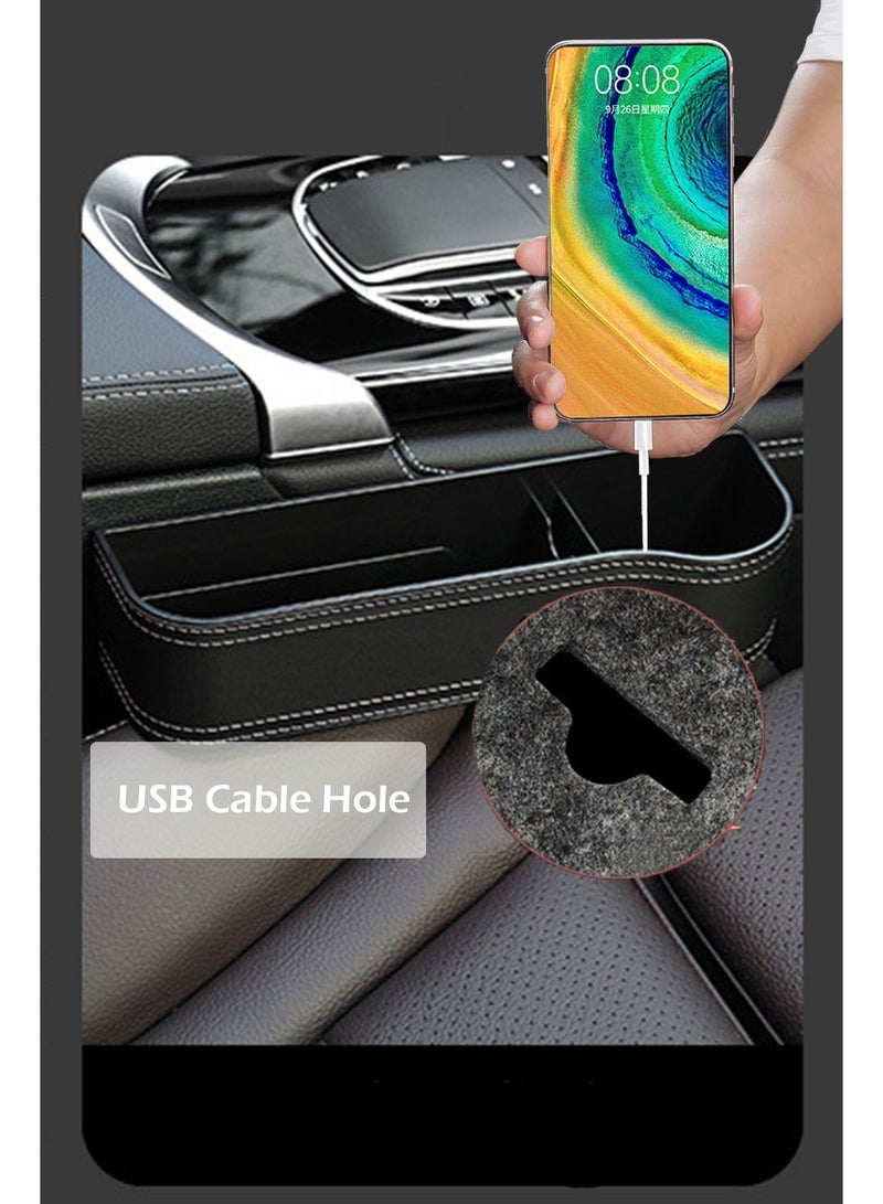 Car Seat Gap Filler, 2 Pack Leather Car Storage Box With Cup Holder, Automotive Seat Organizer With Charging Cable Hole For Mobile Phone, Organizers For Keys, Sunglasses, Cards, Earphone - Image 4