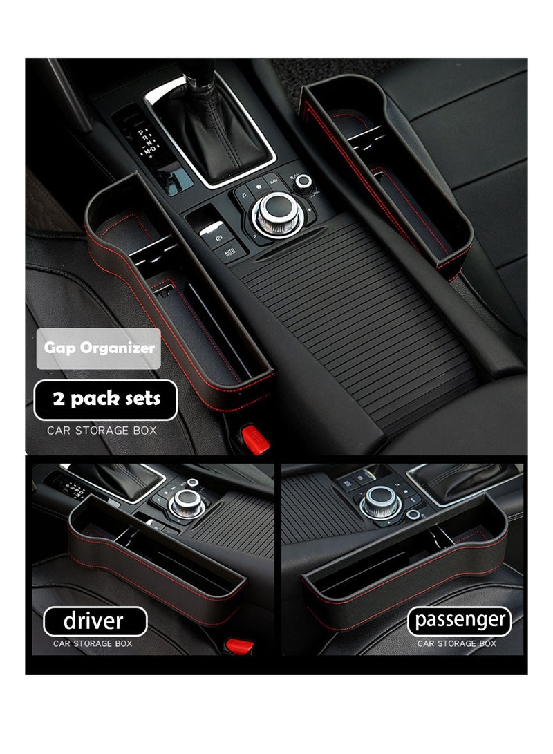Car Seat Gap Filler, 2 Pack Leather Car Storage Box With Cup Holder, Automotive Seat Organizer With Charging Cable Hole For Mobile Phone, Organizers For Keys, Sunglasses, Cards, Earphone - Image 3