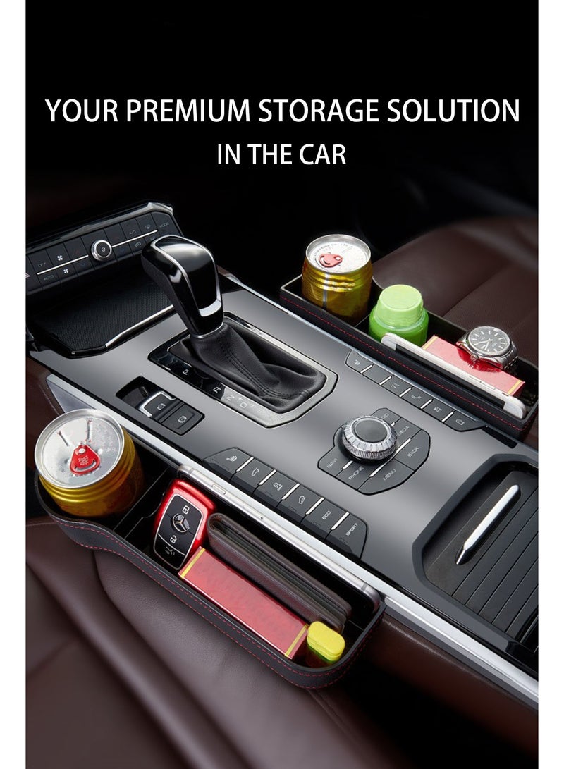 Car Seat Gap Filler, 2 Pack Leather Car Storage Box With Cup Holder, Automotive Seat Organizer With Charging Cable Hole For Mobile Phone, Organizers For Keys, Sunglasses, Cards, Earphone - Image 2