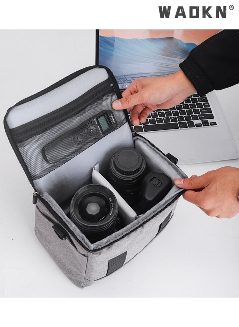 WAOKN Camera Bag Photographers Camera Sling Bag with Removable Padded Dividers Women Men for Dslr SLR Cameras, Lenses and Etc, Waterproof Camera Bags & Cases for SLR DSLR, Lenses, Accessories （Grey）  - Image 2
