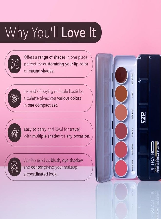 C2P PROFESSIONAL MAKEUP C2P Pro 6-Shade Lipstick Palette for Women (21g) - Nude Creamy Matte Lip Colors | Blusher & Contour | Waterproof, Lightweight, Long-Lasting & Hydrating Lipstick Kit (Nude Whisper) - Image 4