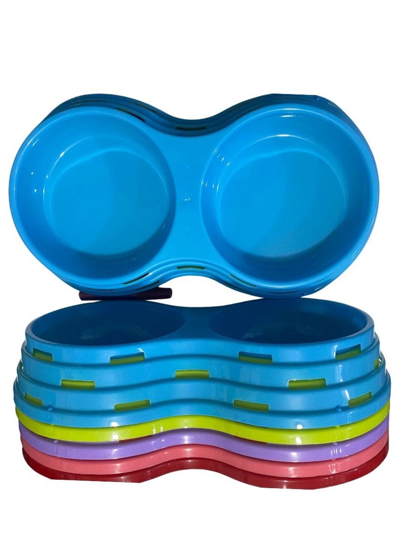 طبق دائري مزدوج للقطط والكلاب - ألوان متعددة