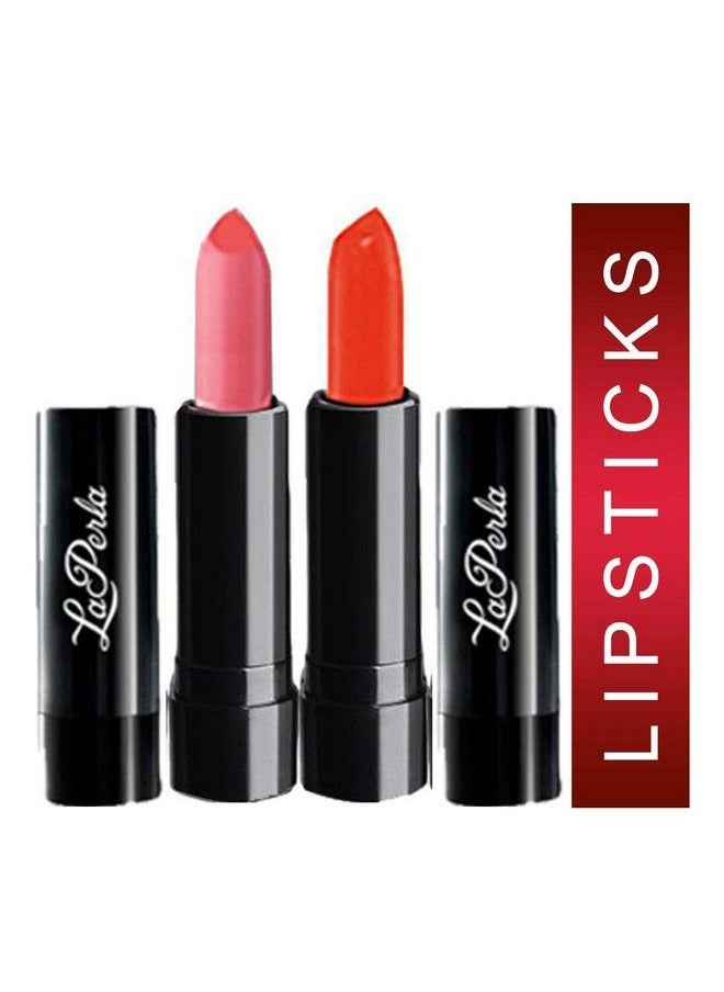 LA PERLA Nice Color Lipstick (Pack Of 2) Glossy Finish Pink Orange  - Image 2