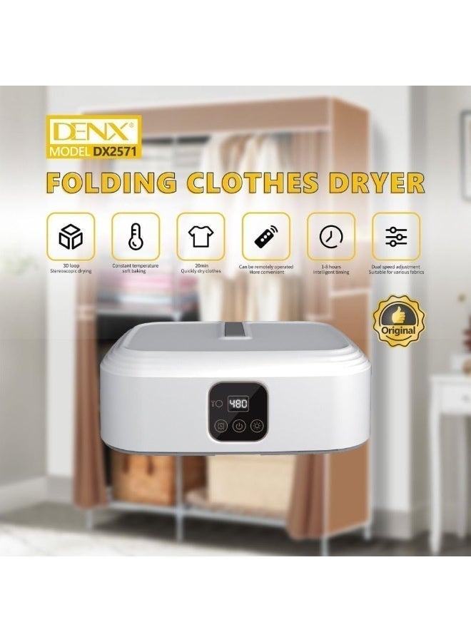 Denx Harbour Delights - DENX Folding Clothes Dryer – 600W Portable Electric Dryer, 10KG Capacity, 3D Loop Stereoscopic Drying, Fast 20-Min Drying, Remote Control, Intelligent 1–8H Timer, Dual Speed, DX2571 - Image 2