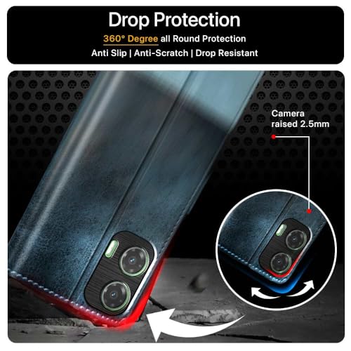 FLIPPED Vegan Leather Flip Case Back Cover for Motorola Moto G35 5G (Flexible, Shock Proof | Hand Stitched Leather Finish | Card Pockets Wallet & Stand | Blue with Aquamarine) - Image 5